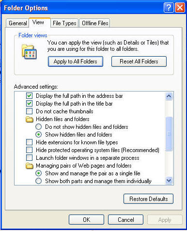 tom's folder options